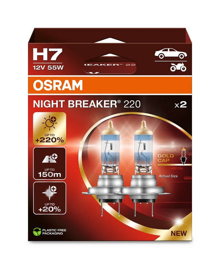 Set 2 becuri halogen auto OSRAM NightBreaker 220 64210NB220-2HB, H7, 12V, 55W, PX26d, cutie Set 2 becuri halogen auto OSRAM NightBreaker 220 64210NB220-2HB, H7, 12V, 55W, PX26d, cutie – imagine produs