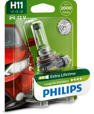 Bec far faza lunga PHILIPS LongLife EcoVision 12362LLECOB1, H11, 12V, 55W, PGJ19-2, 3000K, halogen Bec far faza lunga PHILIPS LongLife EcoVision 12362LLECOB1, H11, 12V, 55W, PGJ19-2, 3000K, halogen – imagine produs