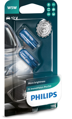 Set 2 becuri semnalizator fara soclu W5W 12 V, blister, X-Treme Vision Pro150 PHILIPS 12961XVPB2 – imagine produs