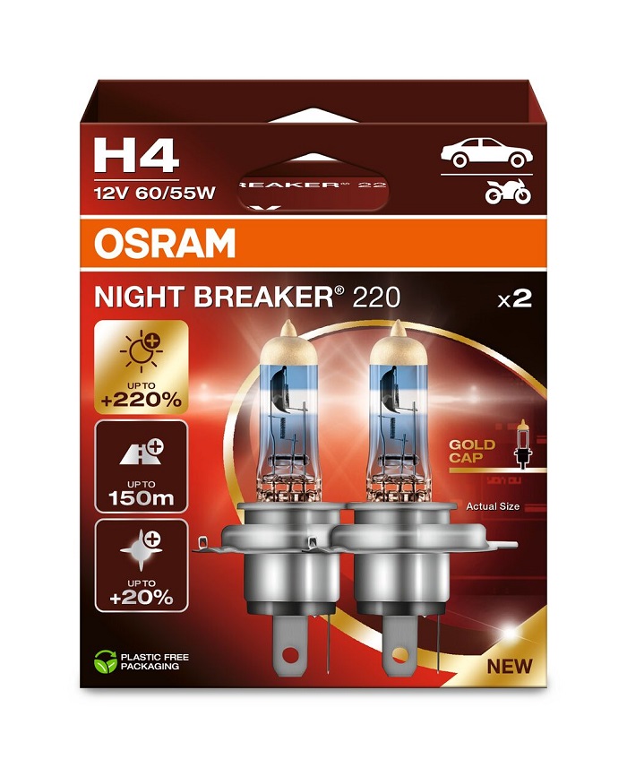 Set 2 becuri halogen auto OSRAM Night Breaker 220 64193NB220-2HB, H4, 12V, 60/55W, P43t, cutie Set 2 becuri halogen auto OSRAM Night Breaker 220 64193NB220-2HB, H4, 12V, 60/55W, P43t, cutie – imagine produs