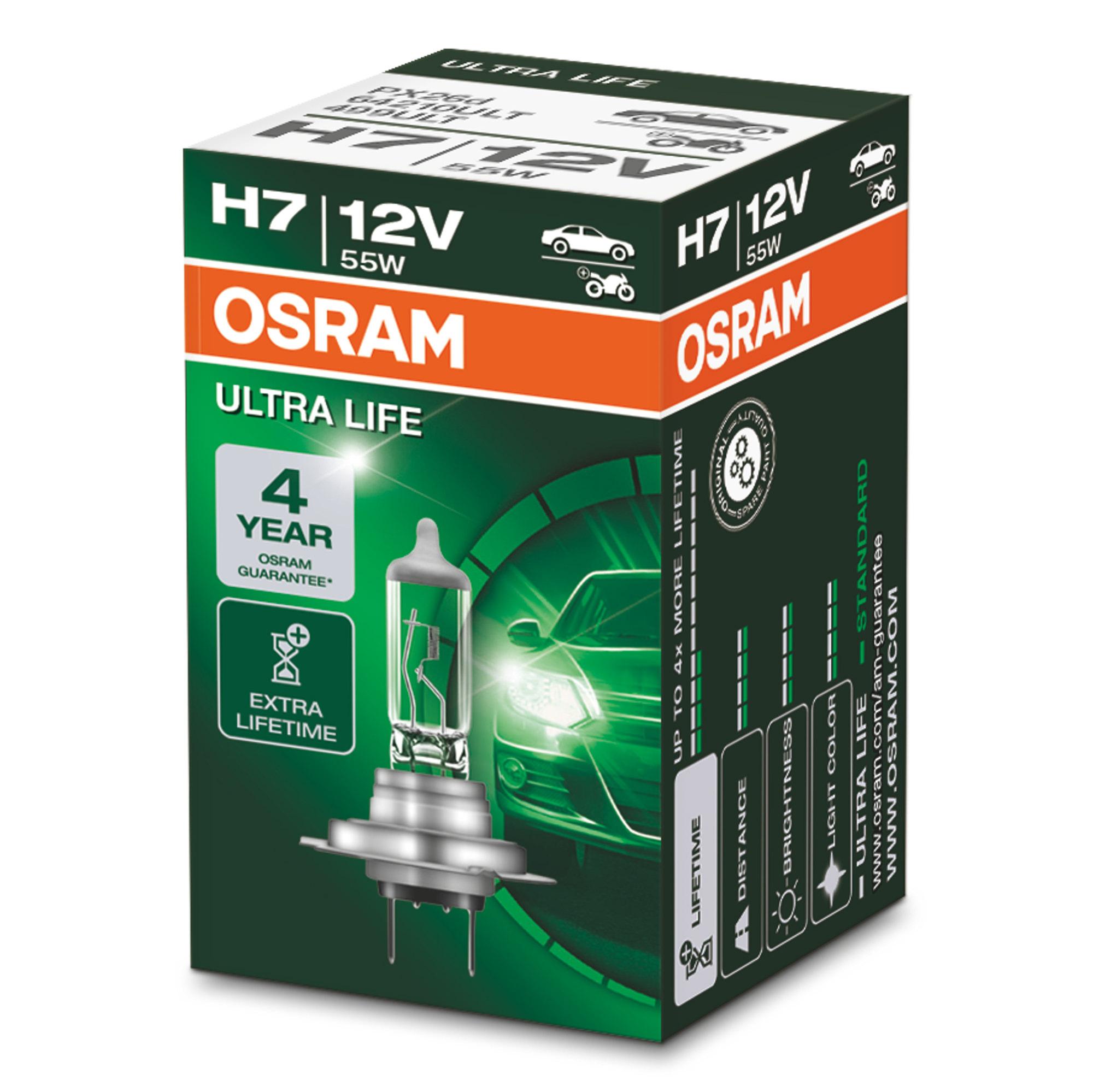 Bec far faza lunga H7 12V 55W 3200K PX26d, OSRAM ULTRA LIFE 64210ULT Bec far faza lunga H7 12V 55W 3200K PX26d, OSRAM ULTRA LIFE 64210ULT – imagine produs