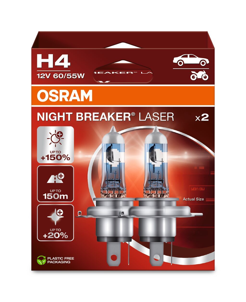 Set 2 becuri far faza lunga 12 V, H4 60/55 W Night Breaker Laser Nextgen +150, OSRAM 64193NL-HCB Set 2 becuri far faza lunga 12 V, H4 60/55 W Night Breaker Laser Nextgen +150, OSRAM 64193NL-HCB – imagine produs