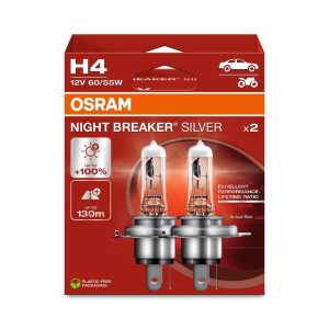 Set 2 becuri far faza lunga 12 V, H4 60/55 W Night Breaker Silver +100, OSRAM 64193NBS-2HB – imagine produs