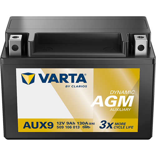 Baterie auto VARTA AGM Dymamic Auxiliary 509106013K262, tensiune 12 V, amperaj 9 Ah, curent pornire 130A, borna Inversa stanga + – AutoRival | AutoRival