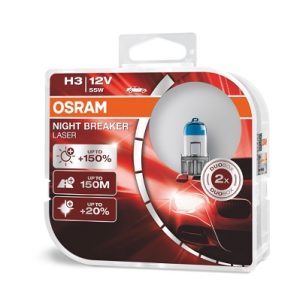 Set 2 becuri far faza lunga 12 V, H3 55 W Night Breaker Laser Nextgen +150, OSRAM 64151NL-HCB – imagine produs