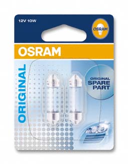 Set 2 becuri iluminare numar circulatie 12 V, C10W, original, blister, OSRAM 6411-2BL – imagine produs