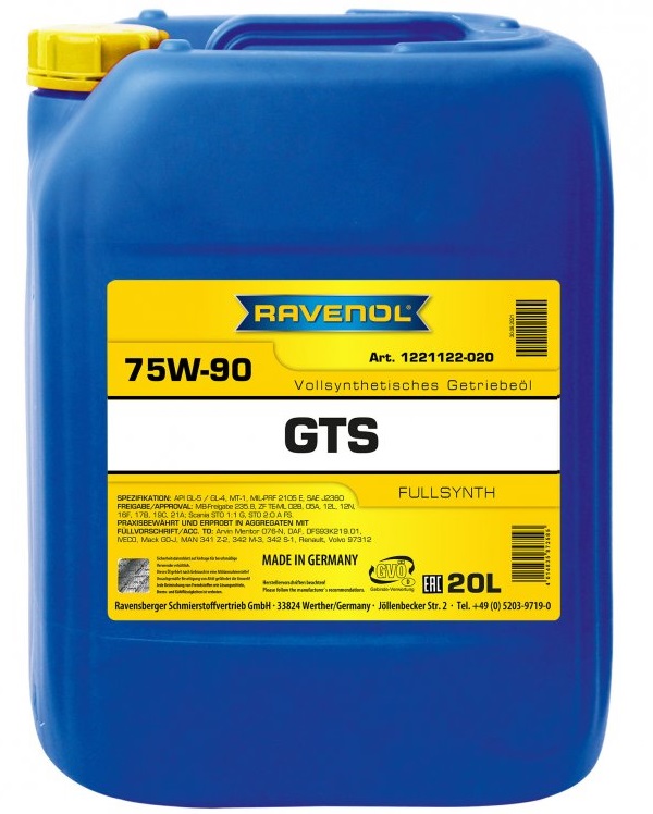 Ulei transmisie manuala si axa transmisie RAVENOL Gear Trans Synth GTS 75W90 1221122-020, volum 20 litri, full sintetic Ulei transmisie manuala si axa transmisie RAVENOL Gear Trans Synth GTS 75W90 1221122-020, volum 20 litri, full sintetic – imagine produs