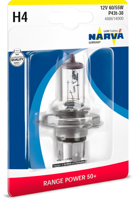 Bec far faza lunga NARVA Range Power 50+ 48861, H4, tensiune 12V, putere 60/55W, conector P43t-38 – imagine produs