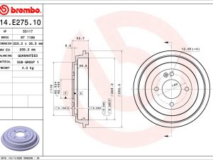 Tambur frana KIA STONIC (YB) 1.2 CVVT benzina 84 cai BREMBO 14.E275.10
