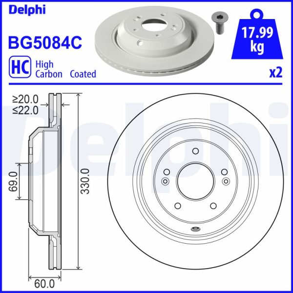 Disc frana KIA STINGER (CK) 2.0 T-GDI 4WD benzina 247 cai DELPHI BG5084C