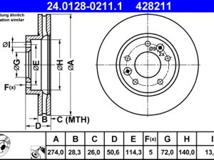 Disc frana ATE 24.0128-0211.1 – KIA | AutoRival
